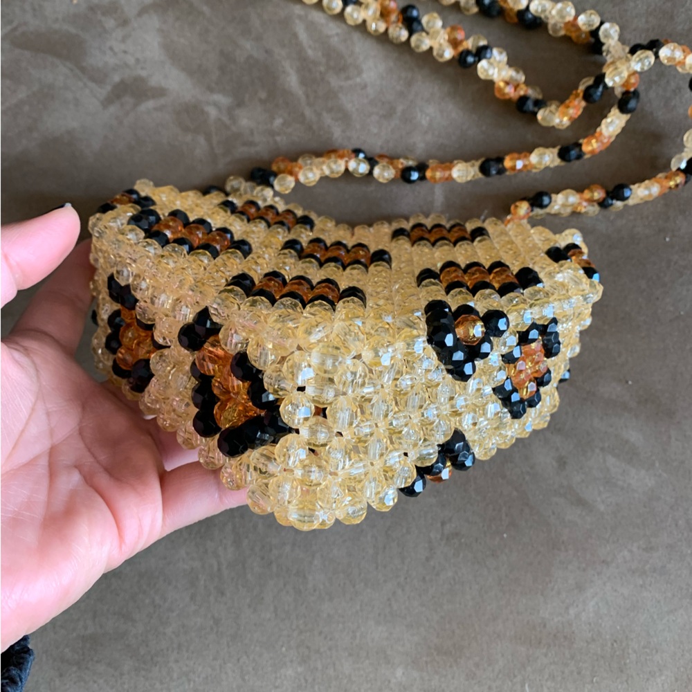 Susan Alexandra Leopard Heart Beaded Crossbody Shoulder Bag Purse - Picture 12 of 15